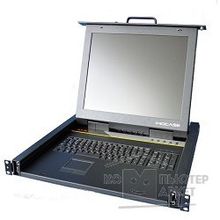 Procase E1716 Консоль однорельсовая , КВМ 16 порт, LCD 17, single rail console KVM 16 port, LCD D-Sub, USB, разрешение 1280 1024, 16 кабелей