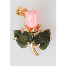 Кулон с кораллом и нефритом "1роза вверх"