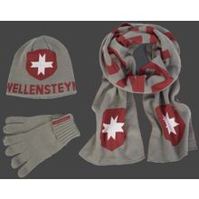 Wellensteyn Knit Hat Scarf Glove-105 Grey Red