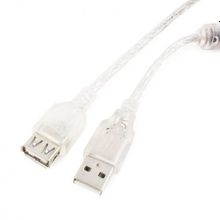 Кабель удлинитель USB 2.0 Am=>Af - 3 м, прозрачный, фильтр, Cablexpert Pro (CCF-USB2-AMAF-TR-10)