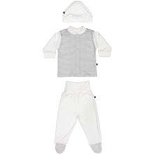 Kiddy bird кофточка, ползунки и шапочка серые точки полоски