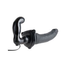 Черный страпон с вагинальной пробкой Deluxe Vibrating Penetrix Strap-On - 19 см. Черный