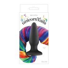 Чёрная анальная пробка с радужным хвостом Unicorn Tails Rainbow (87016)