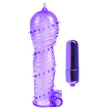 Фиолетовая вибронасадка Textured Sleeve & Bullet - 14 см. (229274)
