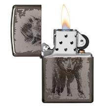 Зажигалка черная глянцевая Zippo Wolf Design с покрытием Black Ice