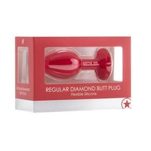 Красная анальная пробка OUCH! Regular Diamond Butt Plug с прозрачным кристаллом - 7,3 см. (74996)
