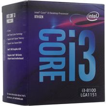 CPU Intel Core i3-8100  BOX   3.6 GHz 4core SVGA UHD Graphics 630   6Mb 65W 8 GT s LGA1151