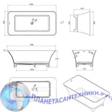 Ванна из искусственного камня Aquanet Bloom Curve TC-S91 170x73, глянцевая