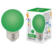 Volpe Лампа светодиодная Volpe E27 1W зеленая LED-G45-1W GREEN E27 FR С UL-00005648 ID - 266381