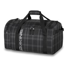 Мужская сумка для путешествий чёрная в крупную серую клетку DAKINE EQ BAG 51L HAWTHORNE HAW с ремнём на плечо и карманом