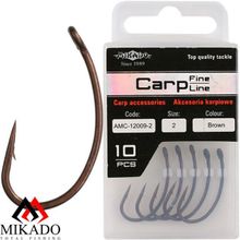 Крючки Mikado Carp Fine Line с покрытием никель + тефлон -  12009 № 2 (с ушком) ( 10 шт.)