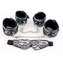 ToyFa Серебристый кружевной набор: наручники, оковы и маска