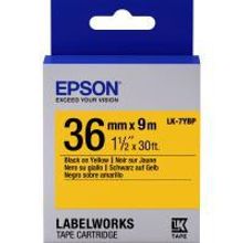 EPSON LK-7YBP картридж с пастельной лентой 36 мм, чёрный шрифт на жёлтом фоне