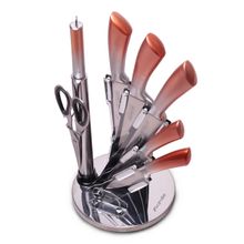 Набор кухонных ножей, ножницы и точилка Kamille  8 предметов на акриловой подставке