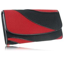 Женский кошелек из кожи ската, цвет: черный красный