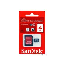 Карта памяти MicroSDHC 4Gb SanDisk Class4 + SD Adapter