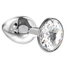 Малая серебристая анальная пробка Diamond Clear Sparkle Small с прозрачным кристаллом - 7 см. (93790)