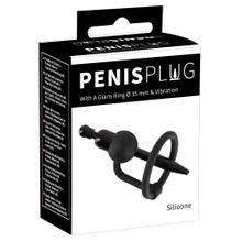 Черный силиконовый дилятор с вибрацией и кольцом PenisPlug with a Glans Ring & Vibration (248084)