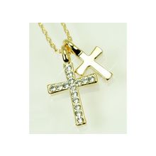 Подвеска Два креста с кристаллами Swarovski (Покрытие: Желтое золото)