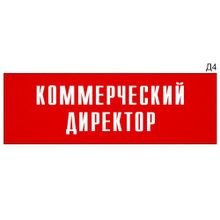 Информационная табличка «Коммерческий директор» на дверь прямоугольная Д4 (300х100 мм)