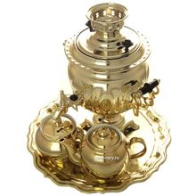 Набор самовар электрический 3 литра желтый овал с автоотключением "Золото", арт. 120319н