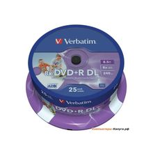 Диски DVD+R 8.5Gb Verbatim 8x  25 шт  Cake box  Dual Layer  printable (43667)