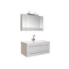 Aquanet Мебель для ванной Нота 100 камерино (светлый дуб фасад белый) - Набор мебели стандартный (зеркало, светильник, раковина-столешница, тумба)