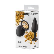 Чёрная анальная пробка Emotions Cutie Large с желтым кристаллом - 10 см. (103121)