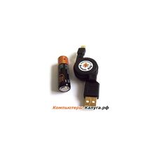 Кабель-рулетка Konoos USB2.0 AM miniB 5P,75 cм, зол.разъемы, черный