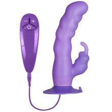 Dream Toys Фиолетовый вибратор с клиторальным отростком и присоской PURRFECT SILICONE SUCTION CUP DUO VIBE - 18 см. (фиолетовый)