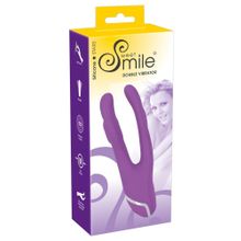 Фиолетовый вибромассажер с двумя отростками Sweet Smile Double Vibrator - 18,7 см. Фиолетовый