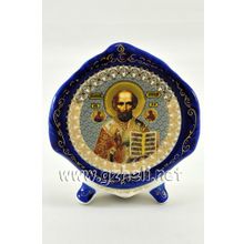 Тарелка с иконой на ножках "Николай Чудотворец". Гжельский фарфор. арт. 1070