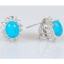 Серьги серебряные с бирюзой "Овал в цирконах"