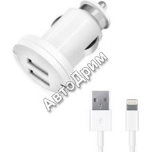 11254 АЗУ 2 USB 2.1А, дата-кабель 8-pin для Apple (MFI), белый, Ultra, Deppa