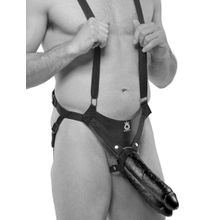 Pipedream Страпон-система с чёрной насадкой 11  Two Cocks One Hole Hollow Strap-On Suspender System - 30,5 см. (черный)