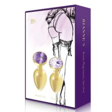 Набор из 2 золотистых анальных пробок с фиолетовыми кристаллами Booty Plug Original Luxury Set (239758)