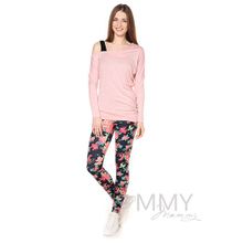 Y@mmyMammy Джегинсы универсальные цвет джинса розовые цветы 416.2.6