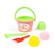 Набор №11: ведро среднее, ситечко, 3 формочки, лопатка, грабельки