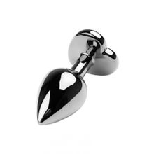 Серебристая анальная втулка с красным стразом-сердцем - 9,5 см. (101321)