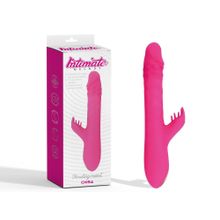 Розовый вибратор с клиторальным стимулятором Thrusting Rabbit - 25,3 см.