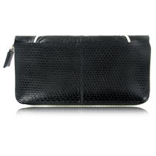 Кошелек женский из кожи морской змеи, цвет: черный с белой отделкой