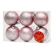 Magic-Time Набор шаров розовый с серебряной ромашкой, 6 штук, пластик (41933)