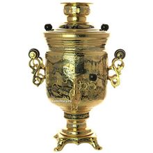 Электрический самовар 3 литра с позолотой и ручной гравировкой "Царская охота", арт. 130595