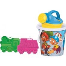 Набор №313: ведро с наклейкой, формочки (самосвал + паровоз), лейка малая №4