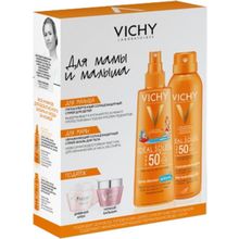 Vichy Ideal Soleil увлажняющий спрей-вуаль SPF 50 200 мл и спрей для детей SPF 50+ 200 мл