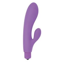 Фиолетовый вибратор с клиторальным пальчиком TINY RABBIT SILICONE - 15 см. Фиолетовый