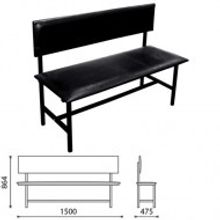 Банкетка со спинкой «Берта» 1500 мм, усиленная, черный каркас, кожзам черный