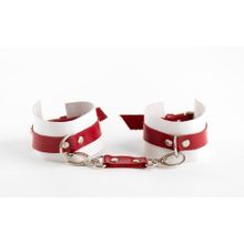 Бело-красные наручники из натуральной кожи (223503)