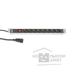 Hyperline SHT19-8SH-S-2.5IEC Блок розеток для 19" шкафов, горизонтальный, 8 универсальных розеток, 10A, выключатель, IEC320 C14 10A, шнур 2м