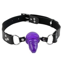 Фиолетовый гелевый кляп-фаллос Penis Ball Gag фиолетовый с черным